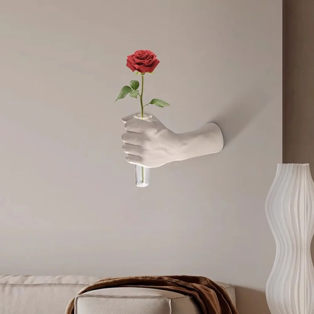Simulations Hand Flower Wall Vase Resin Decorative Flowers Wall Mounted Vase Room Decoration Handmade Decorative Vases Home