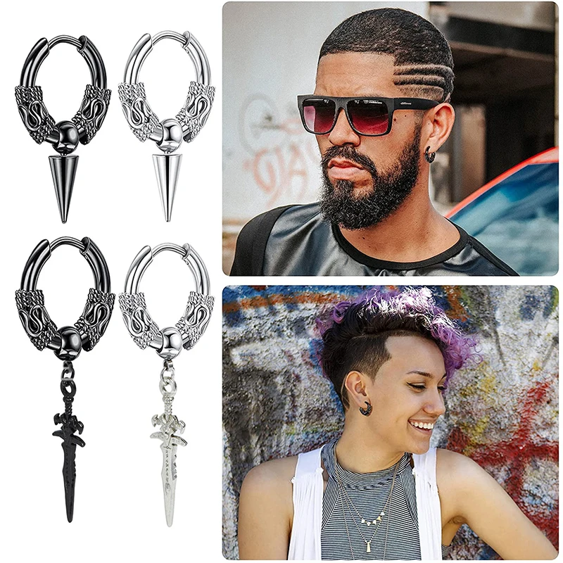 New Pop Punk Dragon Totem Cross Pendant Earrings for Men/Women Stainless Steel Vintage Gothic Cool Party Jewelry