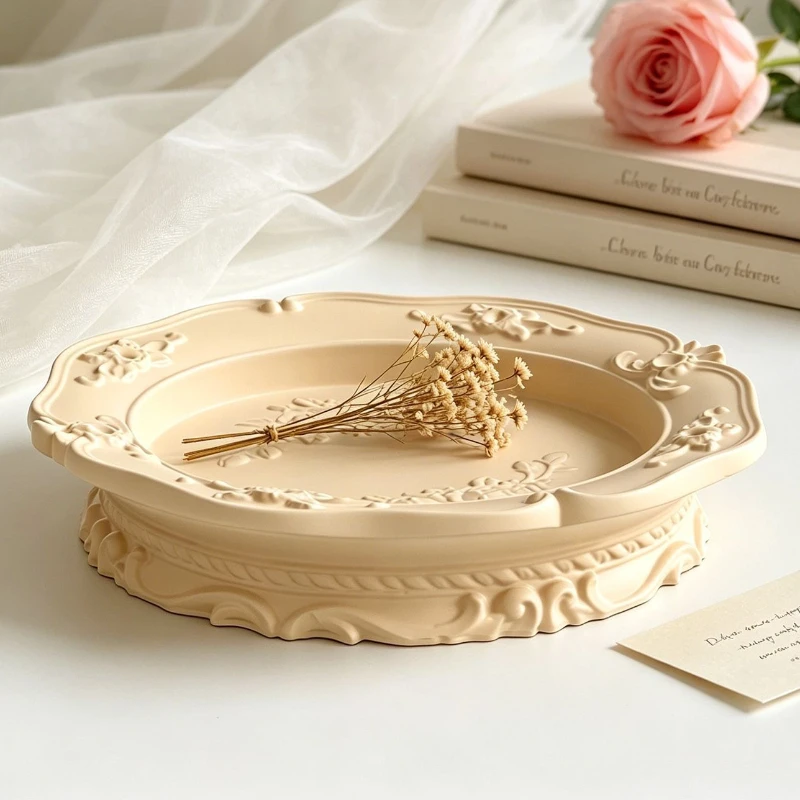 Elegant Vintage Baroque Lace Silicone Mold, Round Oval Relief Tray for Plaster Aroma Jewelry Dish, Soap Candle Mold, Summer Gift