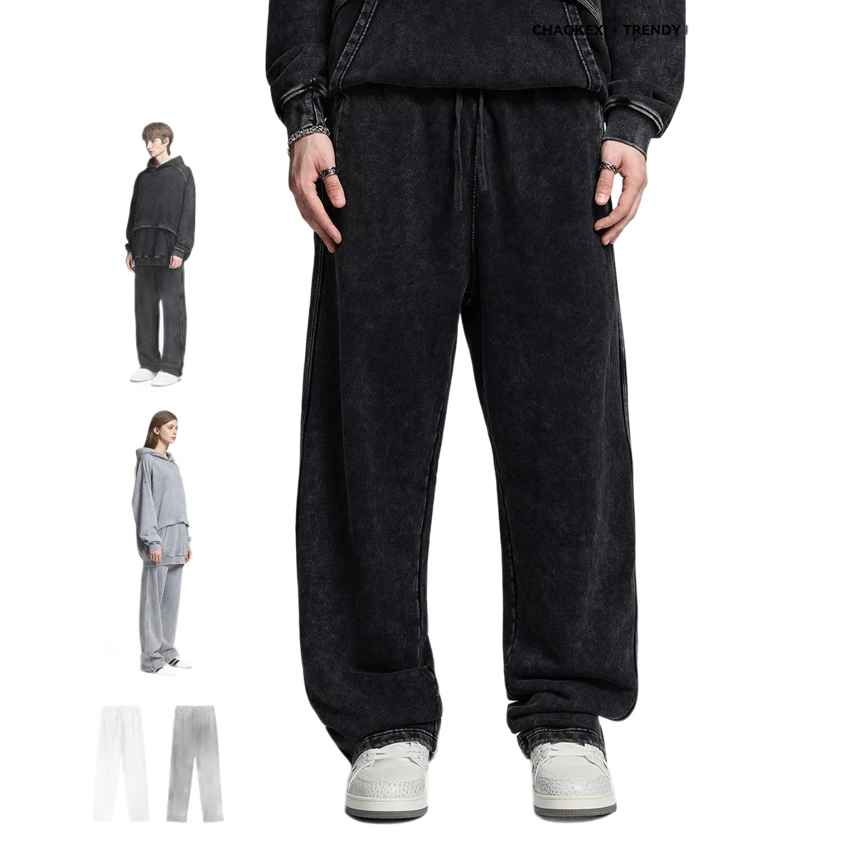 Kép 5: 2025 Ősz téli Új amerika retro Alkalmi stv nadrágot 430G Bársonyos washed Ingó- egyenesen sweatpants férfiak