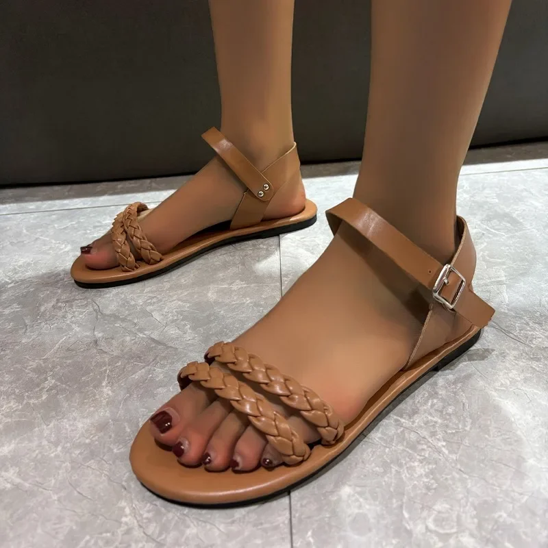 2024 Women's Shoes Basic Women's Sandals Hot Sale Casual Sandals Women Narrow Band Round Toe Buckle Strap Flat with Shoes Ladies