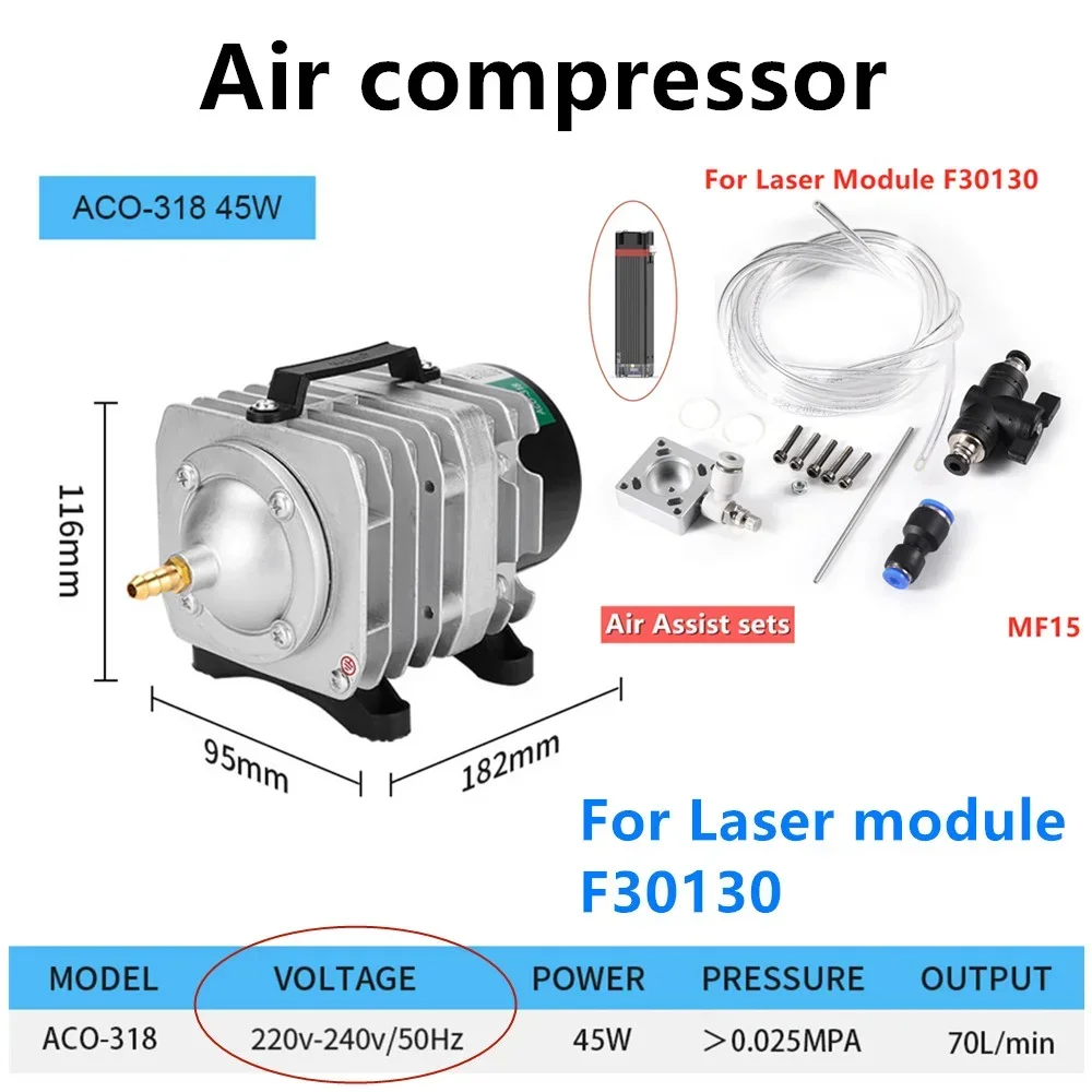 NEJE 220V-240V 45W Air Compressor for Aquarium Accessories  MF15 MF11 MF8  Manual Control Air Assist Kit for neje Laser Module