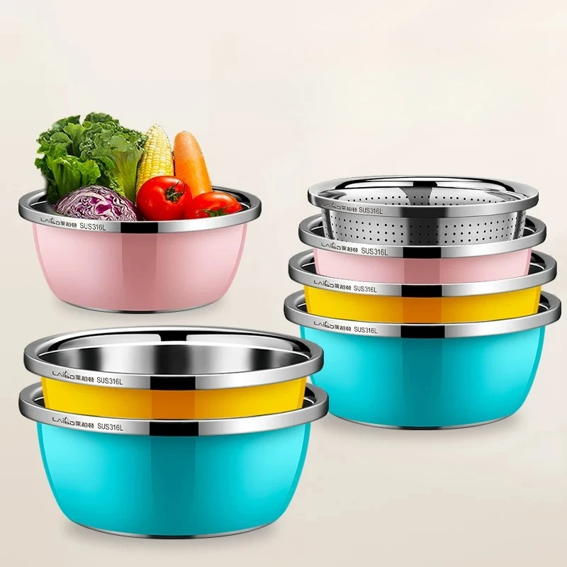 

LMM stainless steel household vegetable wash basin color set basin special basin for washing milk bottles