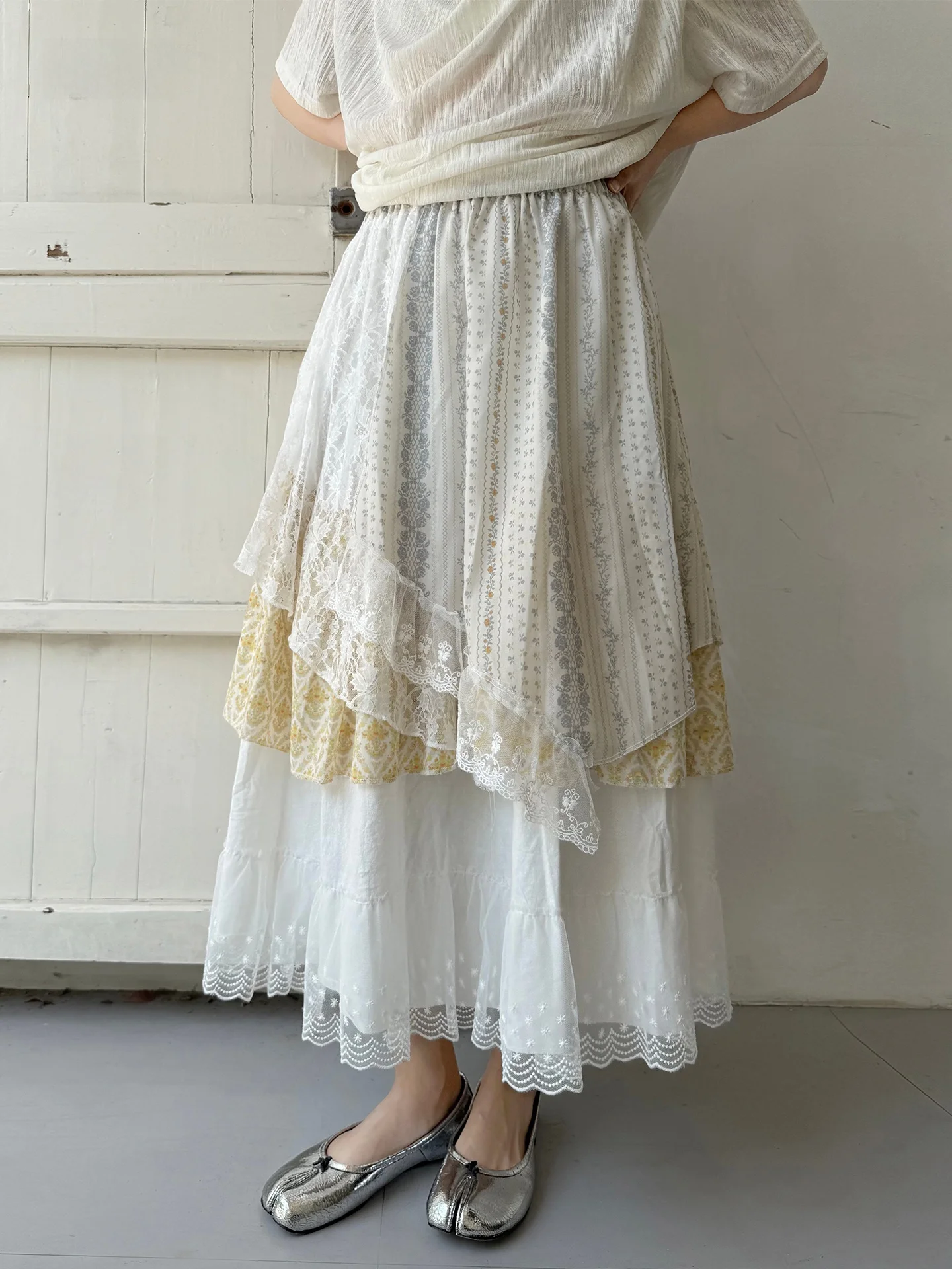 

Summer Lace A-Line Skirt Land And Mountain Island【Reunion】Multi-Layered Patchwork Linen Pleated Small Audience Skirt