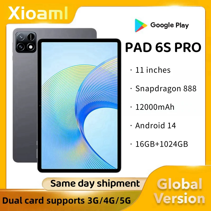 

2024 глобальная версия, оригинальный планшет Xioami Pad 6S Pro, 11 дюймов, HD 4K, Android 14, 16 ГБ + 1 Т, 12000 мАч, 5G, Dual SIM, Wi-Fi, GPS, планшетный ПК