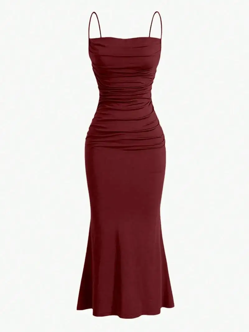 オールシーズン レディース ドレス エレガント パーティー フィット スリム スパゲッティ ストラップ マーメイド ヘム マキシ ファッション パーティー ドレス スイート ファッション P7W9