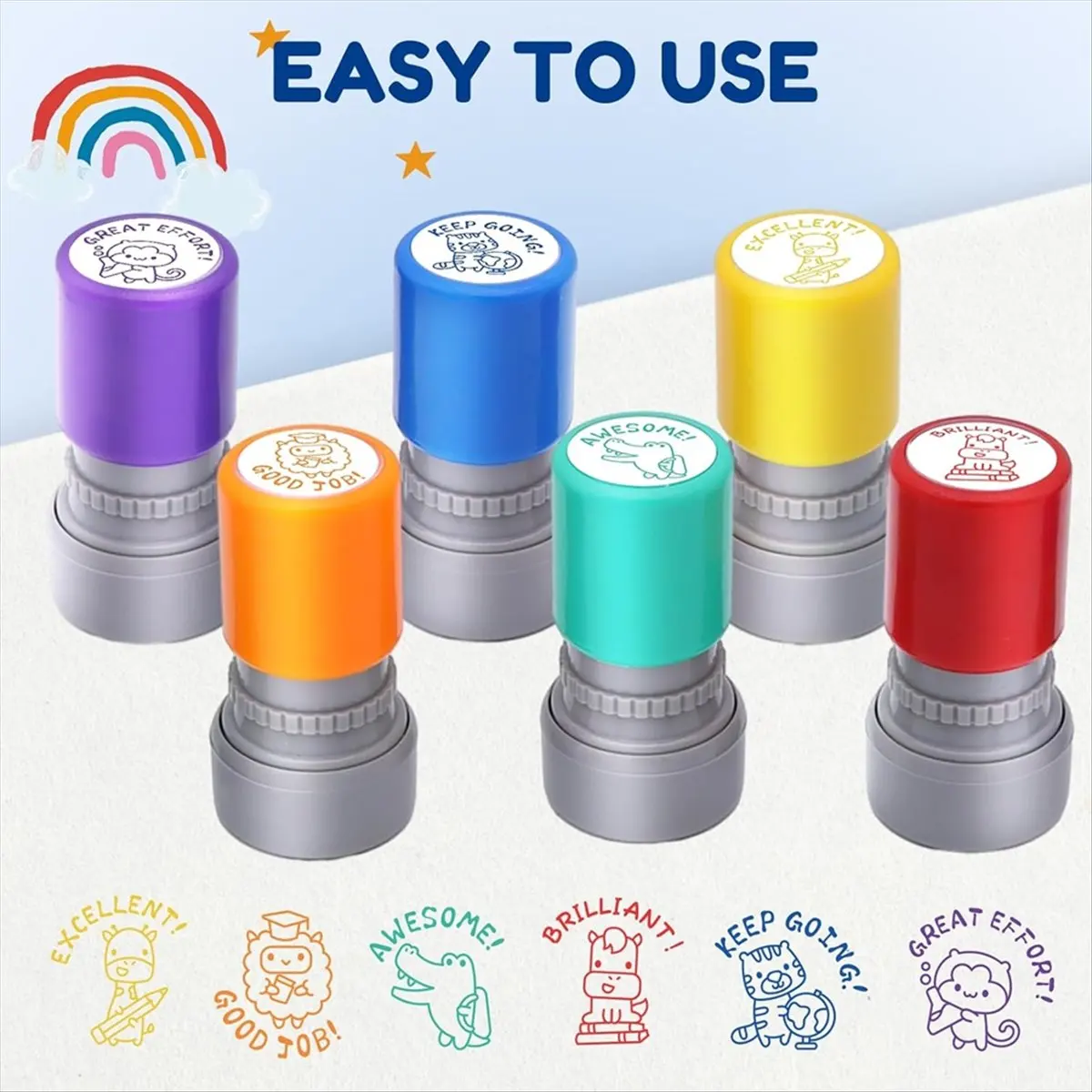 STOCK-6-Piece Teacher Stamps - 6 Colorful Animal Grading for Classroom Teacher Stamps for Grading Inking Stamp Behavior Stamps