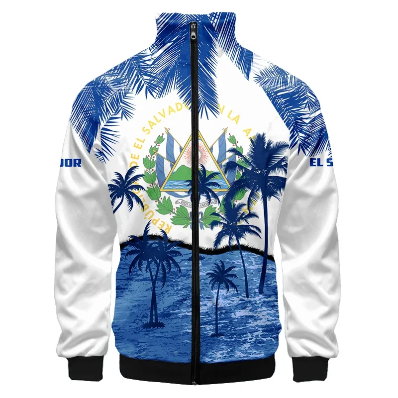 El Salvador Flag 3D Baseball Jacket Men Bomber Jacket Harajuku Fashion Coat Stand Collar Zipper Sweatshirt Casual Sportswear Top