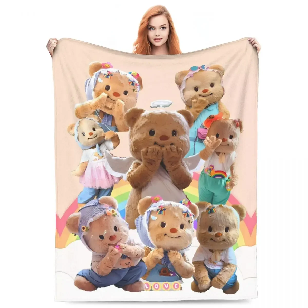ButterBear Cozy Graphic Throw Blanket for Camping Bedroom Sofa Bed  Plush Flannel Bedspread Cover