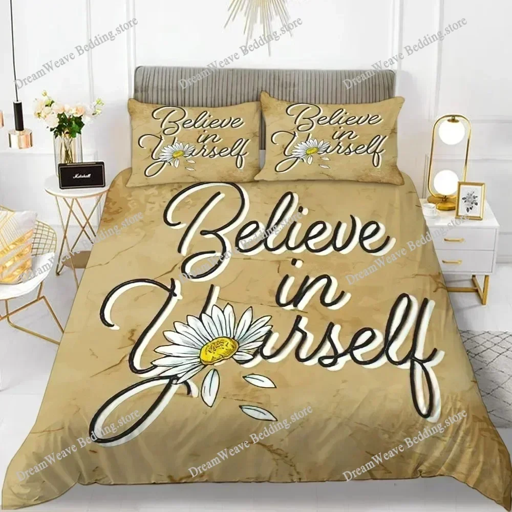 3D Print Alphabet Flower Duvet Cover Set Microfiber Flowers Be Your Best Bedding Set for Teens Girls King Size Soft Quilt Cover9