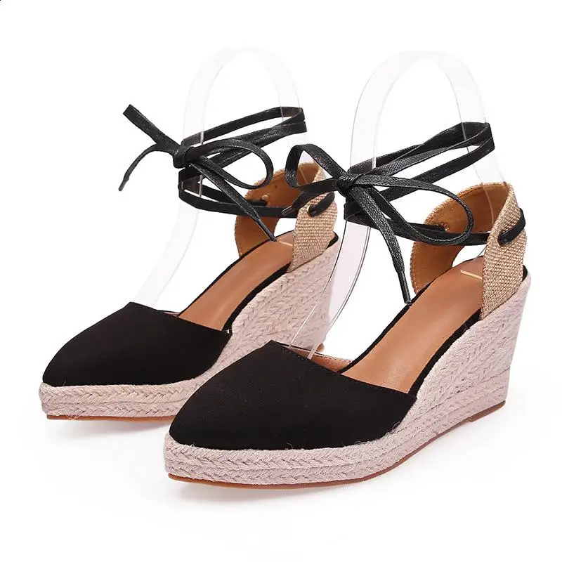 Large Size Comfort Shoes for Women Luxury Sandals Strappy Heels Espadrilles Platform Clogs Wedge Med Big Fashion Closed Lace Up