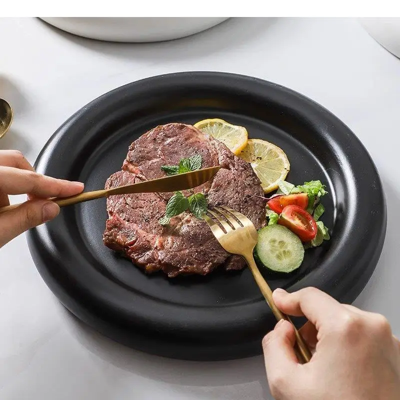 

Керамическая круглая тарелка для ужина, однотонная, для стейка, десерта, закусок, пасты, специализированная посуда для ресторанов