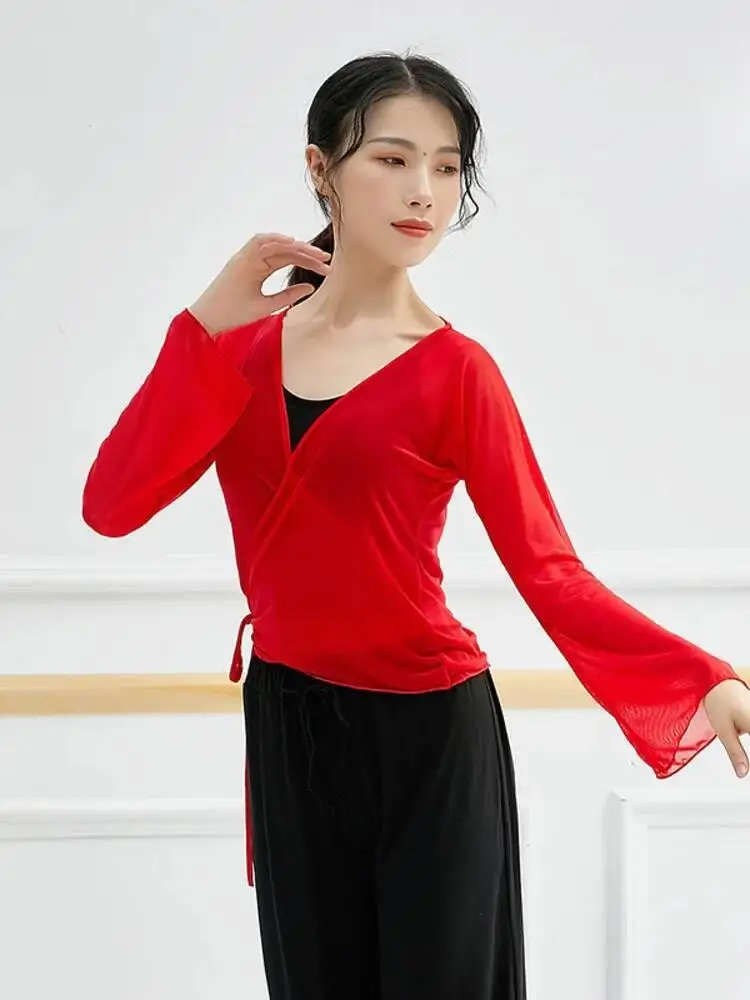 roupa-de-danca-moderna-para-mulheres-gola-em-v-solida-malha-manga-comprida-camisa-slim-fit-traje-de-pratica-de-palco-contemporaneo