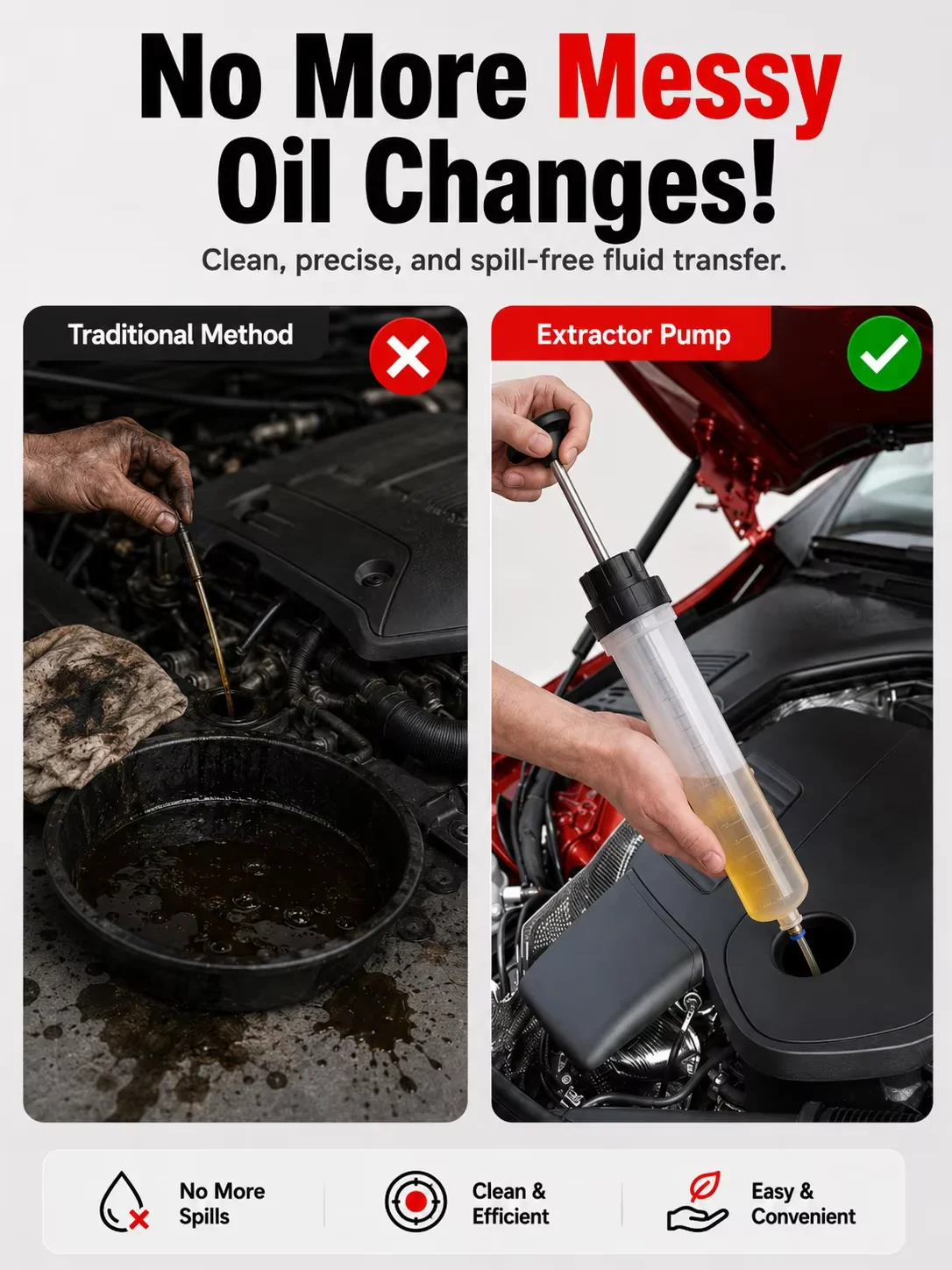 500CC Automotive Fluid Extractor Pump - Suction & Injection Dual Use, Leak-Proof Seal for Oil, Brake Fluid & Coolant Transfer