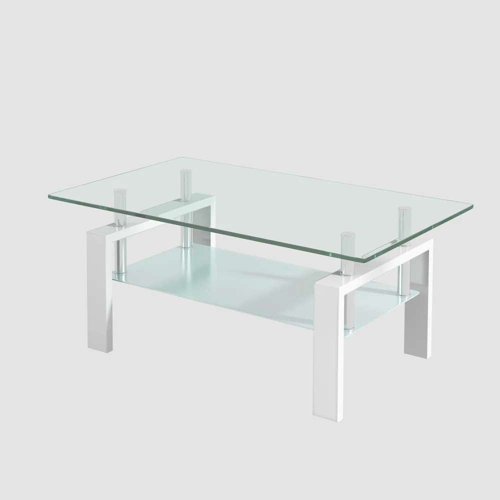 Tempered Clear Glass Coffee Table 2-Layers Coffee Table Living Room Center Table