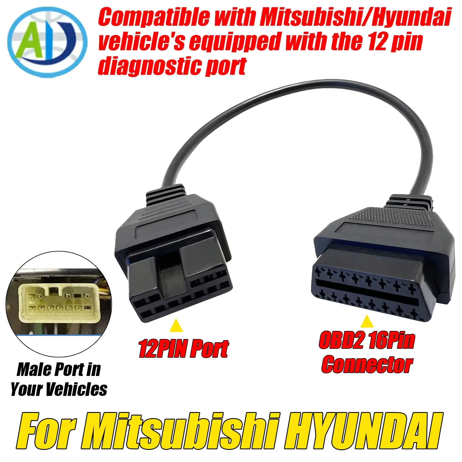 

OBD2 Cable For Mitsubishi HYUNDAI 12Pin OBD1 to OBD2 Car Adapter OBD2 Diagnostic Connector OBD1 Extension Cable Work with ELM327
