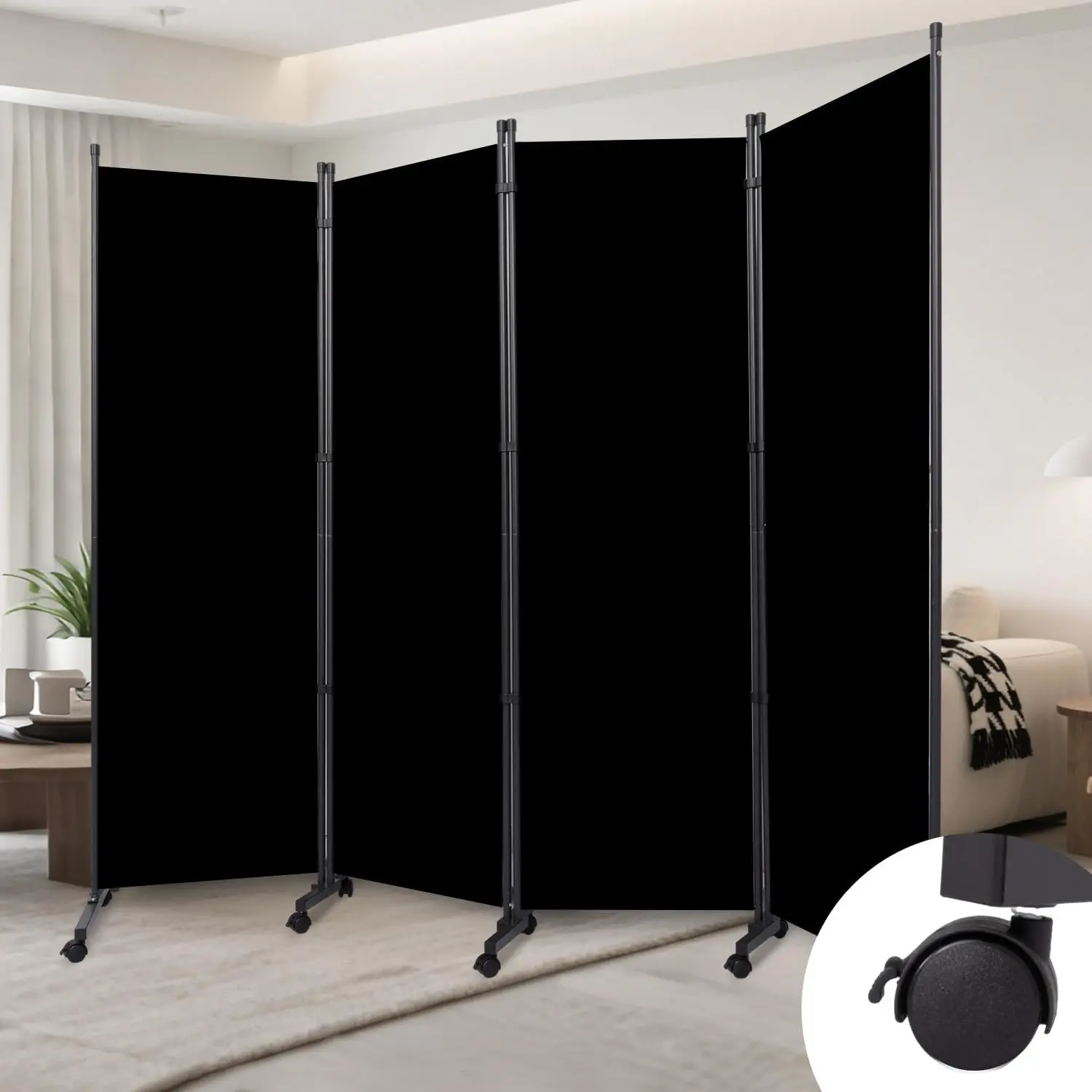 

88" Wide 4-Panel Room Divider with Wheels, 5.6FT Tall Freestanding Privacy Screen, Metal Frame, Portable Partition