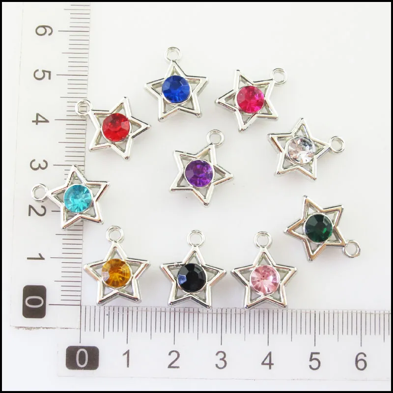 Moda 30 sztuk mieszane kryształ matowy srebrny Plated gwiazda koło Charms wisiorki 15x17mm