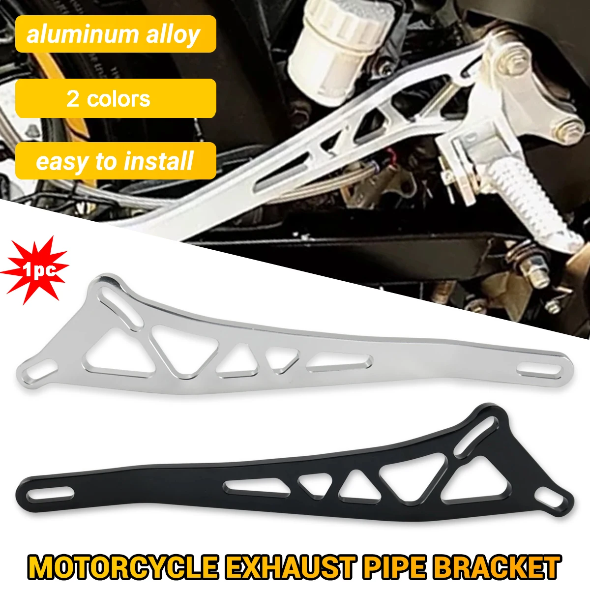 Motorcycle Exhaust Pipe Bracket, Made of Aluminum Alloy Material, With a Two-Color Hollow Design and Accessory Components