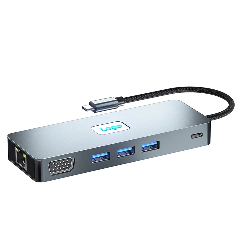 11 in 1 Adapter Type-C USB Hub Alloy Case HDMI 4K PD 87W 3 USB 3.2 RJ45 1000M DP Audio TF SD Multi-port Extender Dock for Laptop