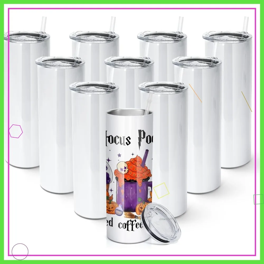 

Набор из 10 сублимационных стаканов, 20 унций, прямые, узкие, с соломинкой, из нержавеющей стали, с двойными стенками, в индивидуальной упаковке