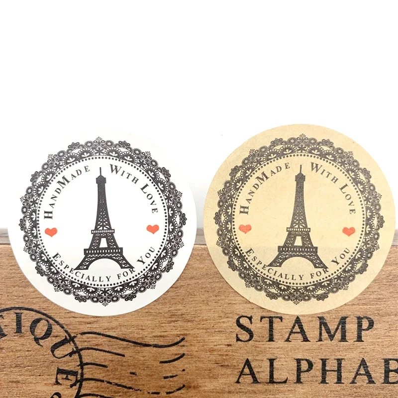 100pcs/pack Round Handmade With Love Sealing Label DIY Gift Stickers  Stickers Tower Two Design New Products