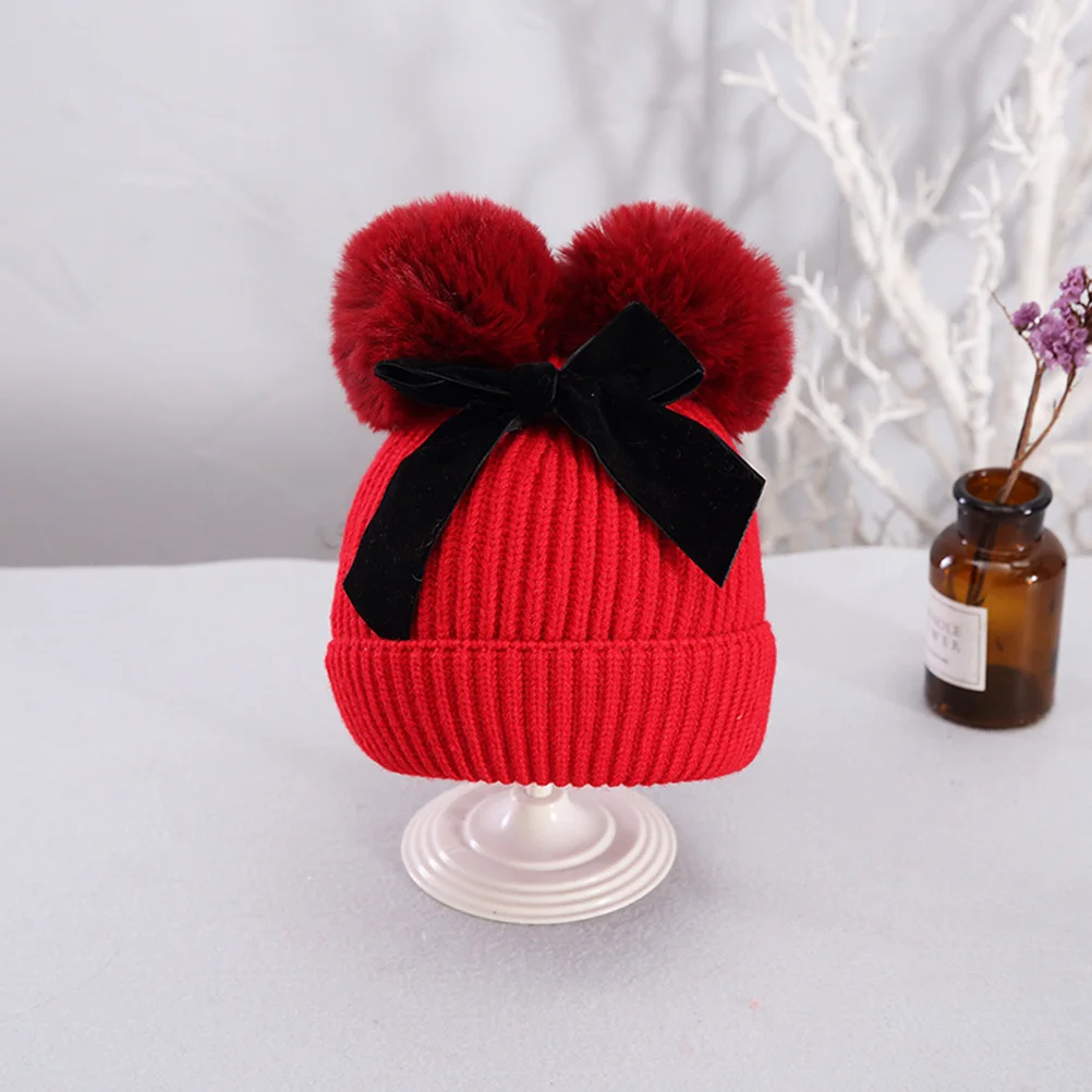 

Butterfly Knit Hat For Kids Premium Crochet Bow Winter Warm Beanie Breathable Elastic Design Photography Prop Red
