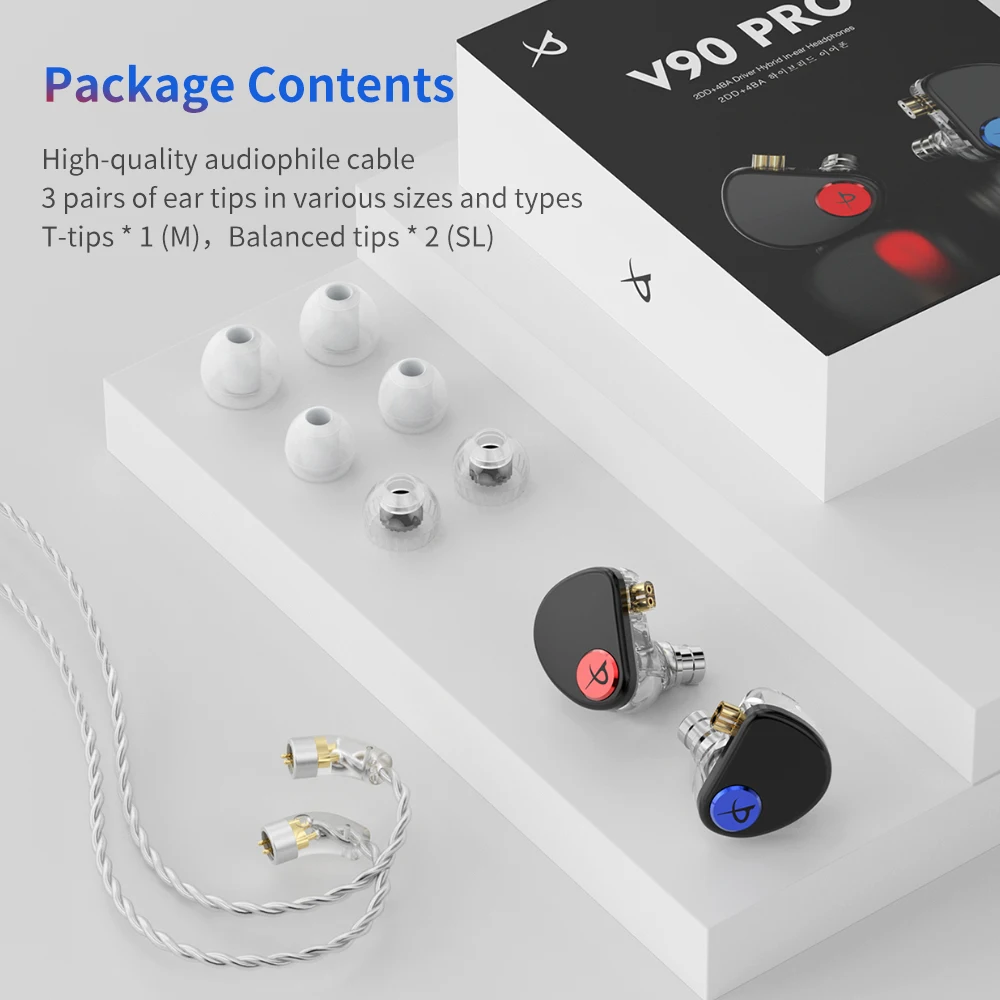 New  V90PRO 2DD 4BA Balanced Armature  Hybrid Metal In Ear Earphones LCP Diaphragm 10mm Dual Magnetic Circuit Dynamic Driver