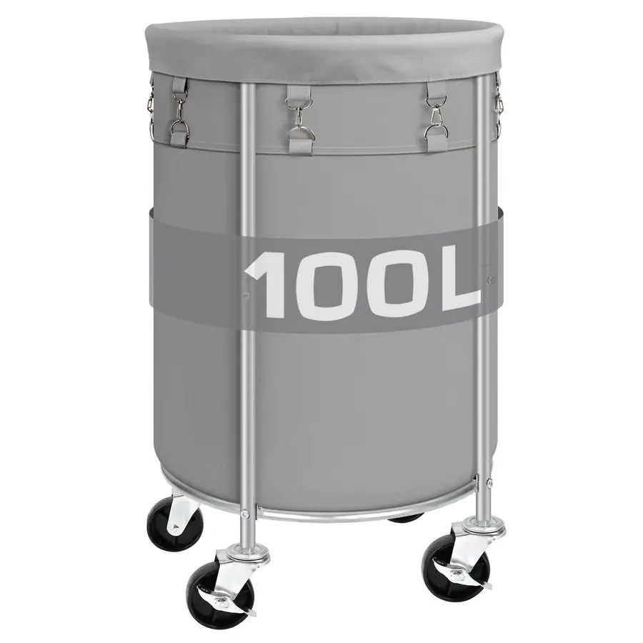 

Корзина для белья на колесах, 100 л, круглая, на колесиках, с вынимаемым мешком, органайзер для одежды со стальным каркасом для кровати