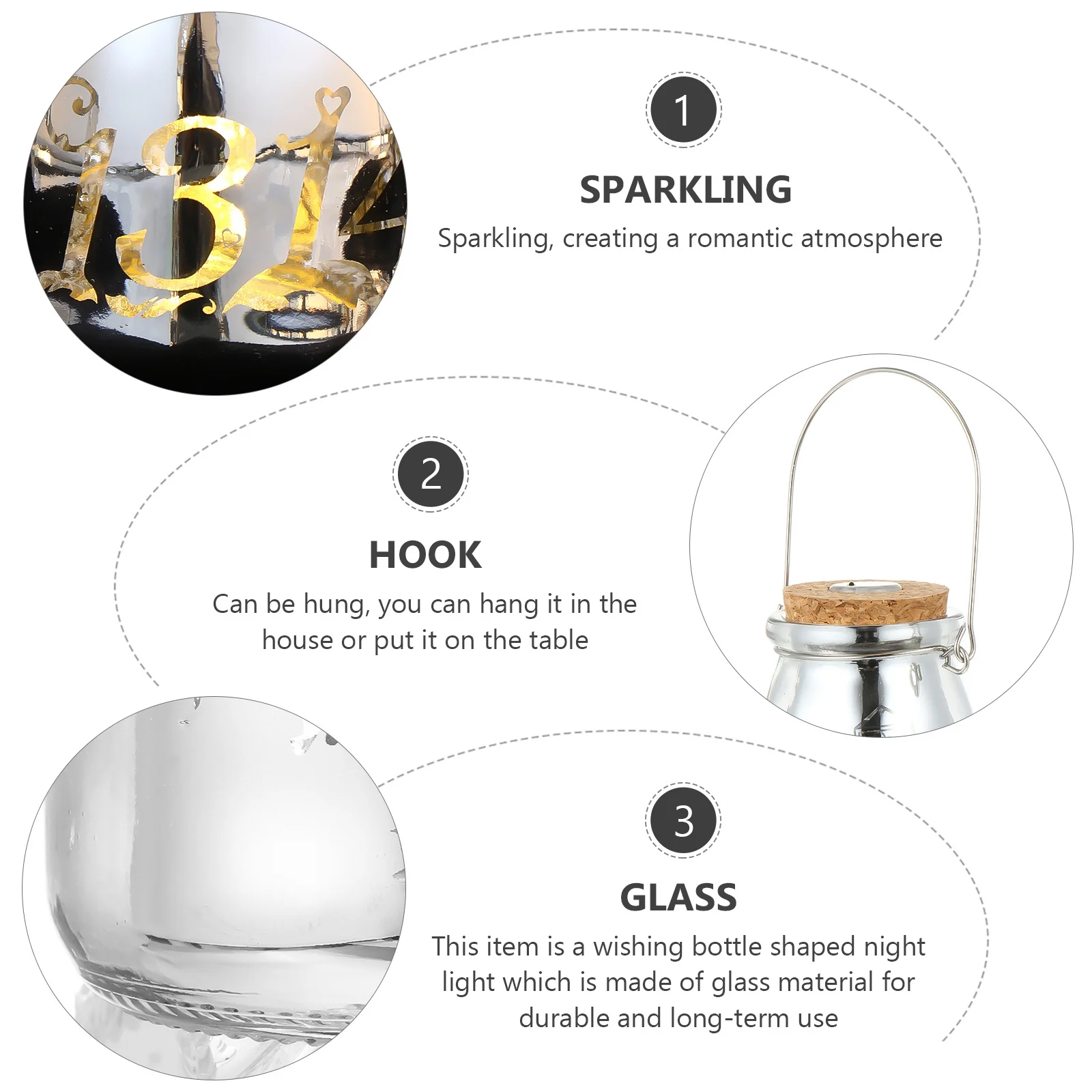 

1Pcs Decorative Glass Wish Bottle Night Light Jar Lamp Romantic Festival Home Party Light Bottle Jar Creative Lights