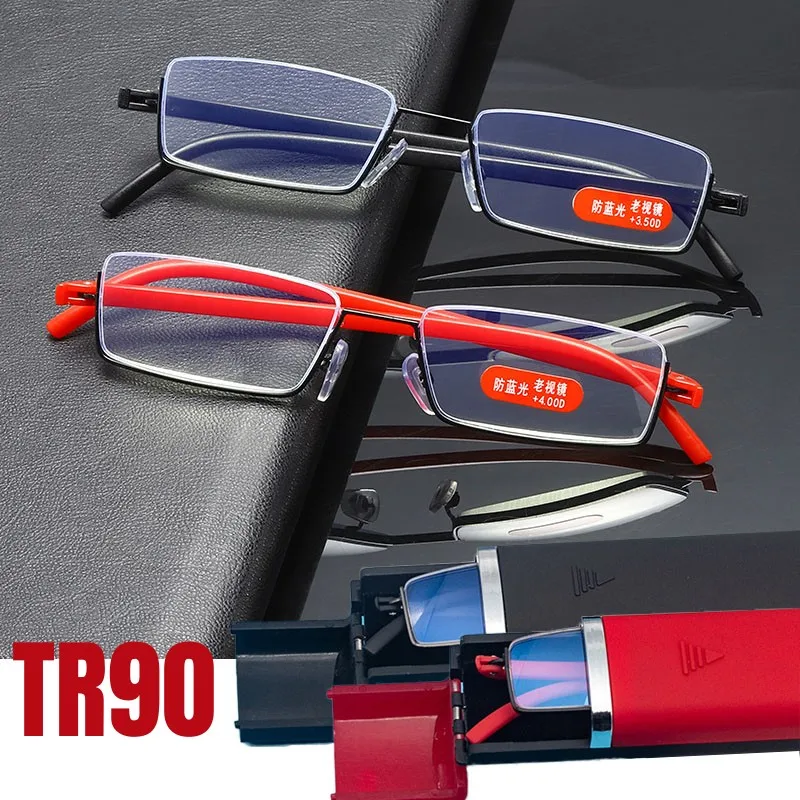 Metal Anti-Blue Light Reading Glasses Men Half Frame Prescription Eyeglasses TR90 Eyewear With Case óculos Diopters +1.0 To +4.0