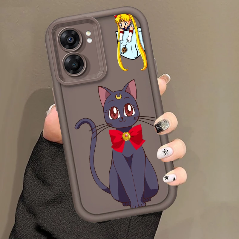 Sailor Moon Cat Cartoon Eye Ladder For OPPO Find X5 X3 A58 A57 A55 A53 A54 A92 A74 A78 A98 A16 A94 A76 A72 5G Back Phone Case