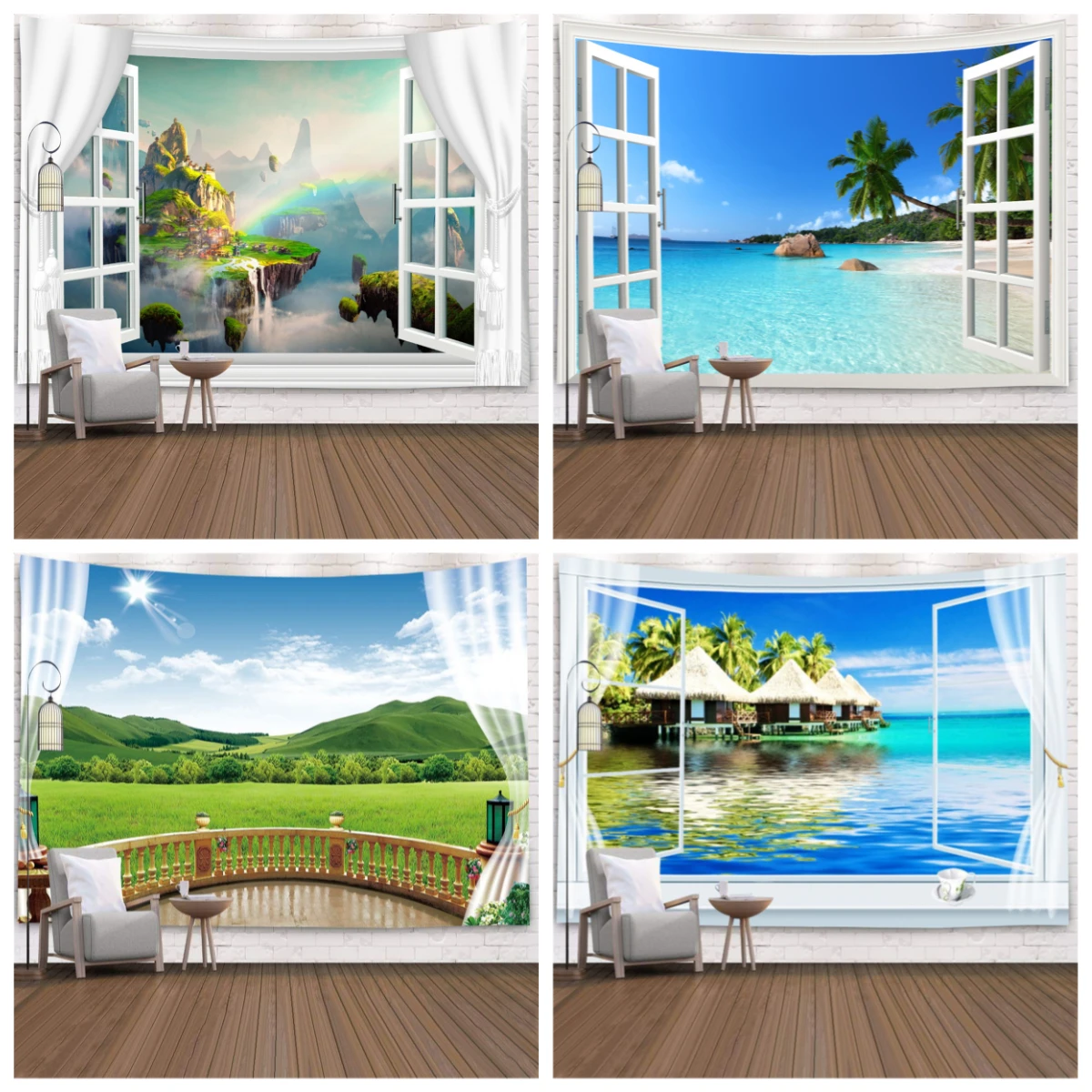 Wall Hanging Fake Window Landscape Series  Decorative Blanket Fabric Bedroom 200x150cm Large