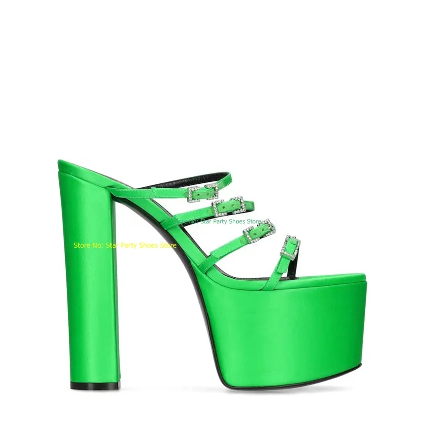 

Fashion Candy Colors Woman Summer Square High Heel Sandals Slippers Female Slip On Buckle Ankle Strap Sandal Shoes