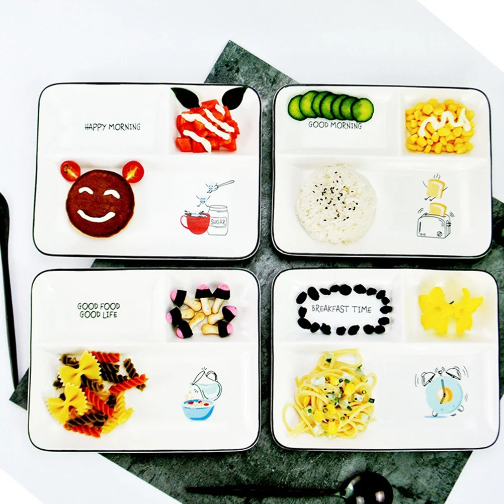 

Three Compartments Ceramic Divided Plate Porcelain Tray for Fruit Steak Breakfast Dessert Family Tableware Porcelain Plate
