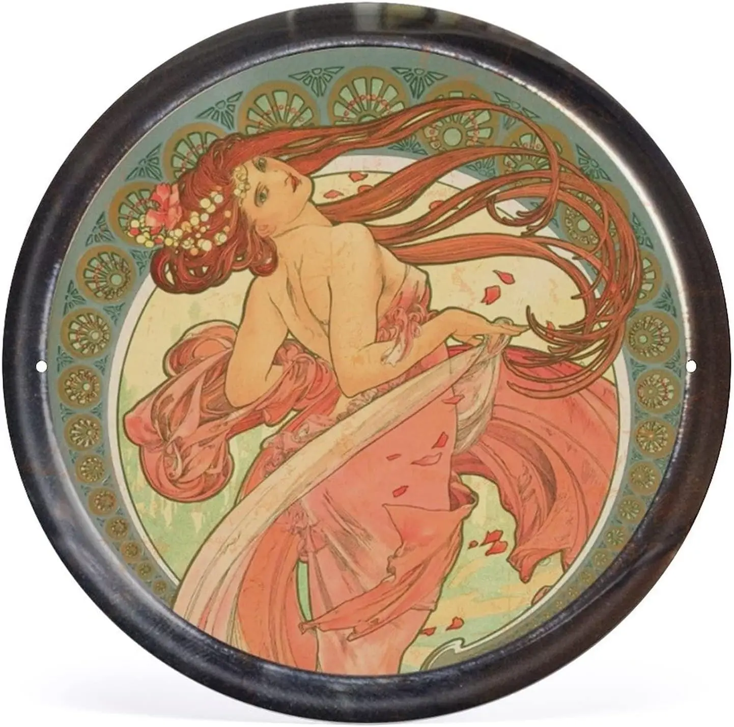 סימן הפח alphonse, ארוך זורם אמנות אמנות nouveau boho בוהמיאן צועני-וינטג בסגנון עגול פח שלט קיר סימן קיר קישוט