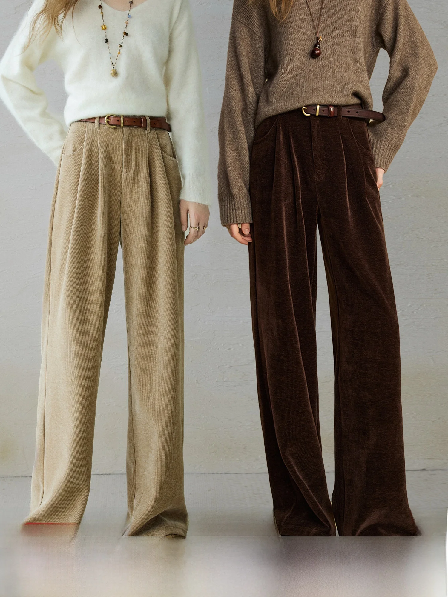 

Autumnal Mocha Pumpkin Valley Casual Pants High Waist Wide Leg Slimming Women's Polyester Fiber Zipper Straight Leg Trousers