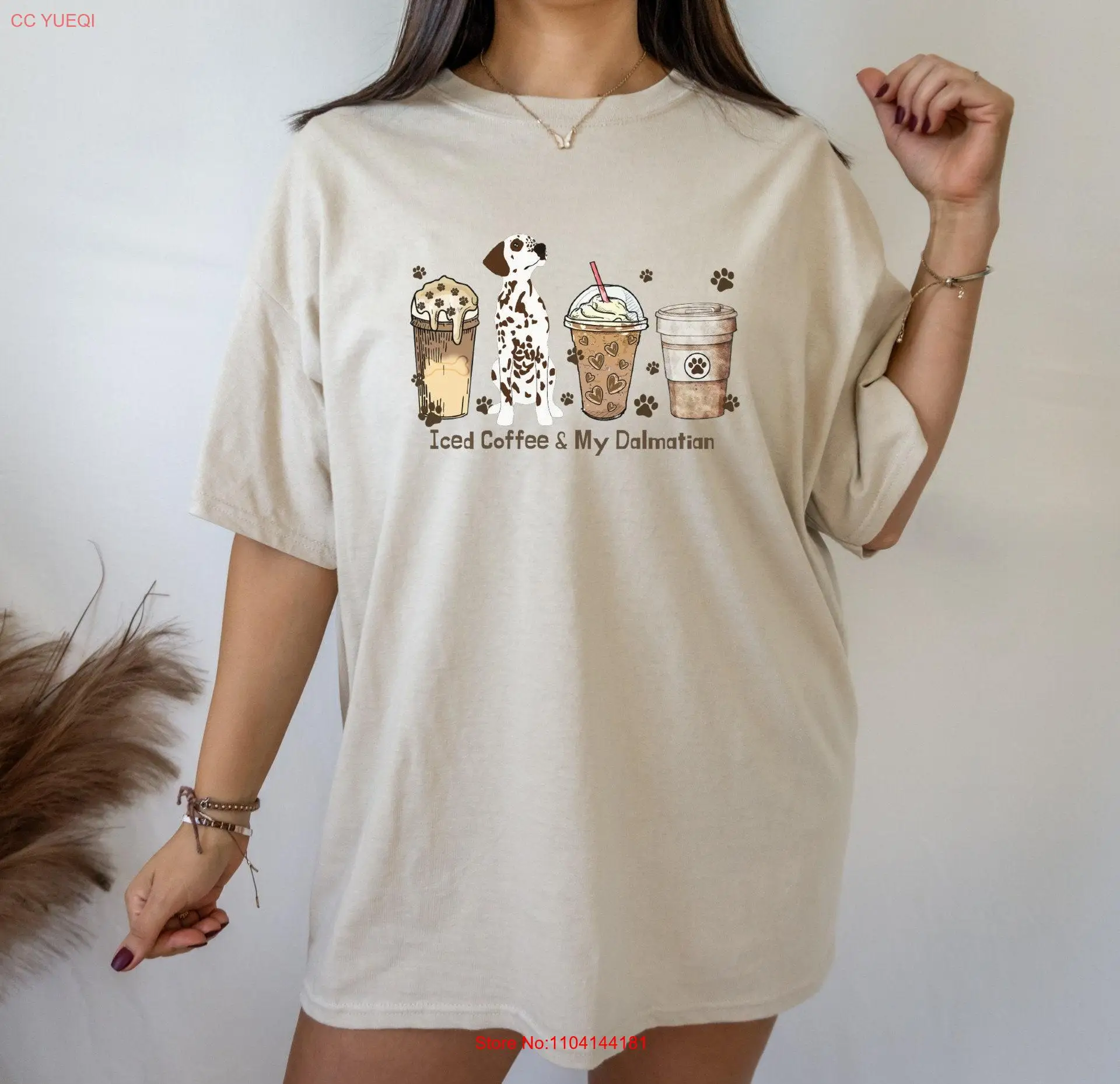 

Iced Coffee and My Brown Dalmatian Cotton T Shirt Mom Dog s for Her Lover Latte Mama long or short sleeves
