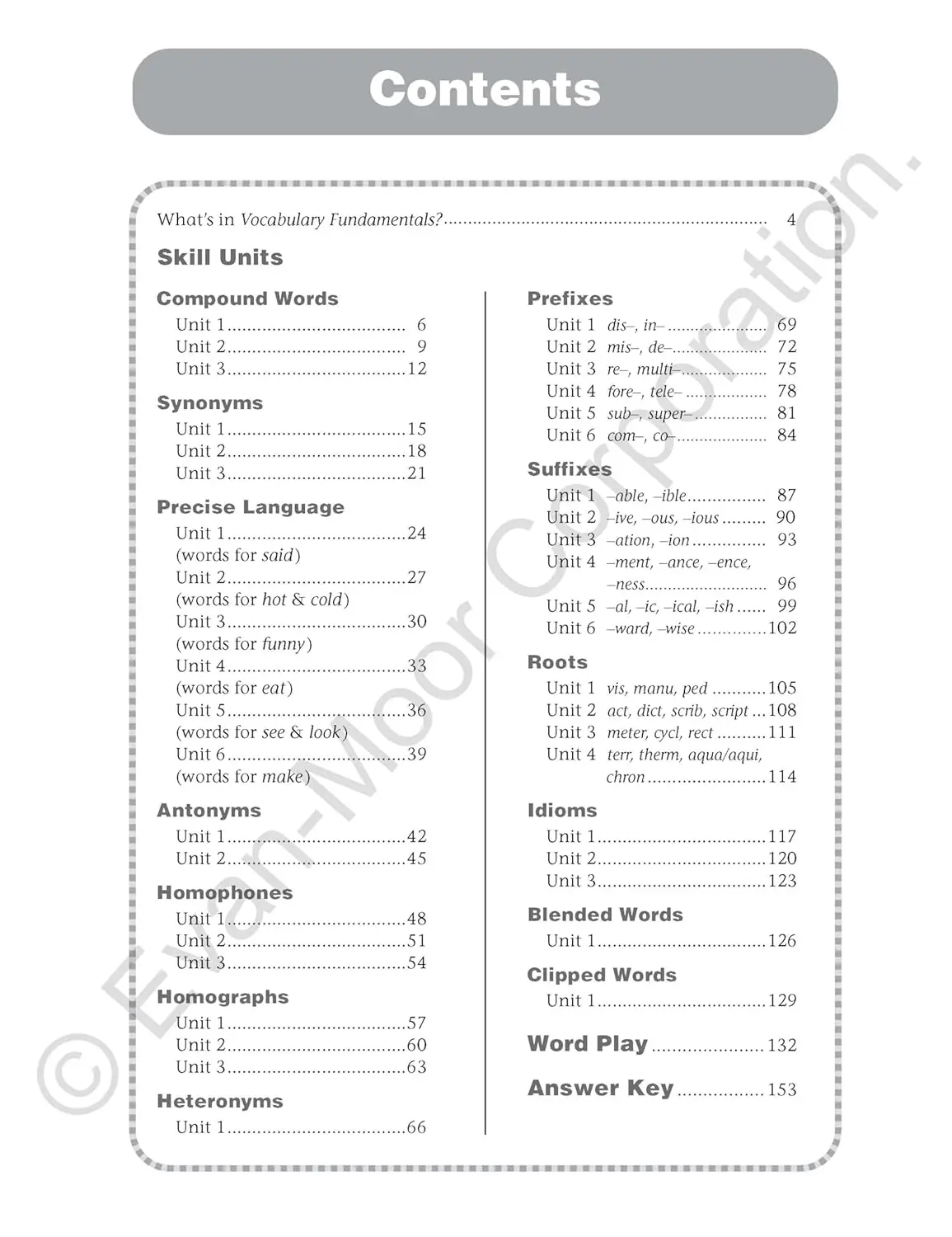 Evan-Moor Vocabulary Fundamentals, Grade 4 Workbook,aged 8 9 10 11, English book 9781608236619