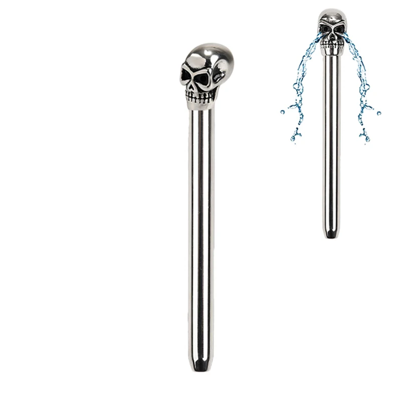 Male Stainless Steel Penis Urethral Plug Hollow Skull Head Metal Penis Plug Stick Catheter Urethral Sound Dilator Male Sex Toy