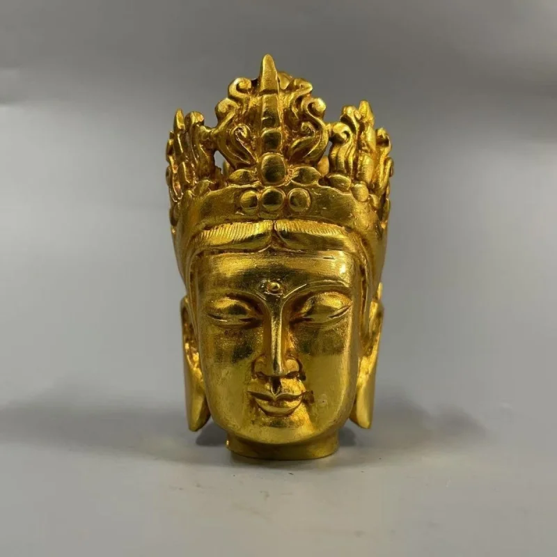 Collectible gilded bronze Buddha head ornaments for home decoration, living room, office, desktop crafts and decorations