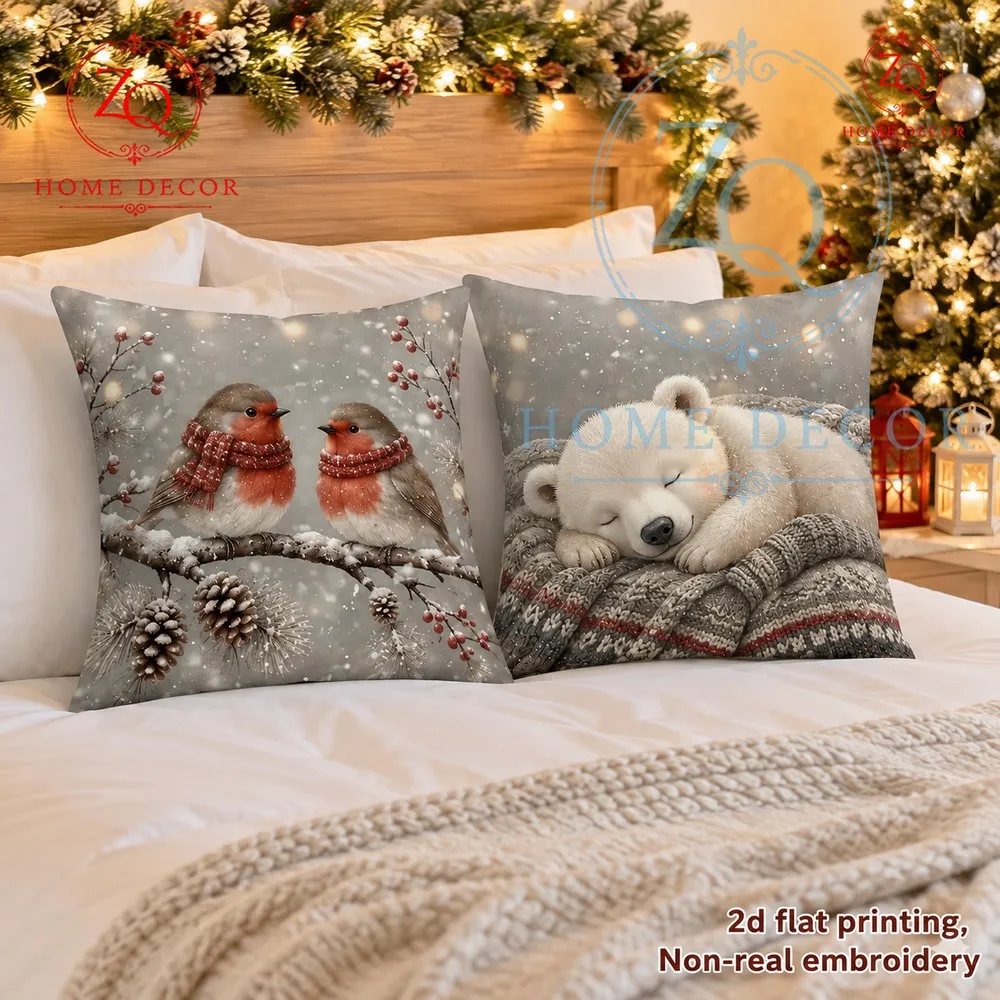 Sleeping Polar Bear Christmas Pillowcase: A warm  festive home decor item  sas  bedrooms.