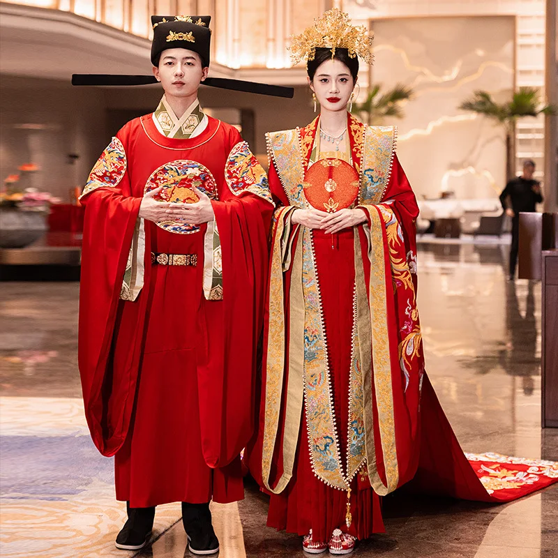 

2024, новая песня, свадебная одежда Hanfu, шапка и халаты, полный комплект, китайское платье невесты, древний костюм, тяжелая промышленность