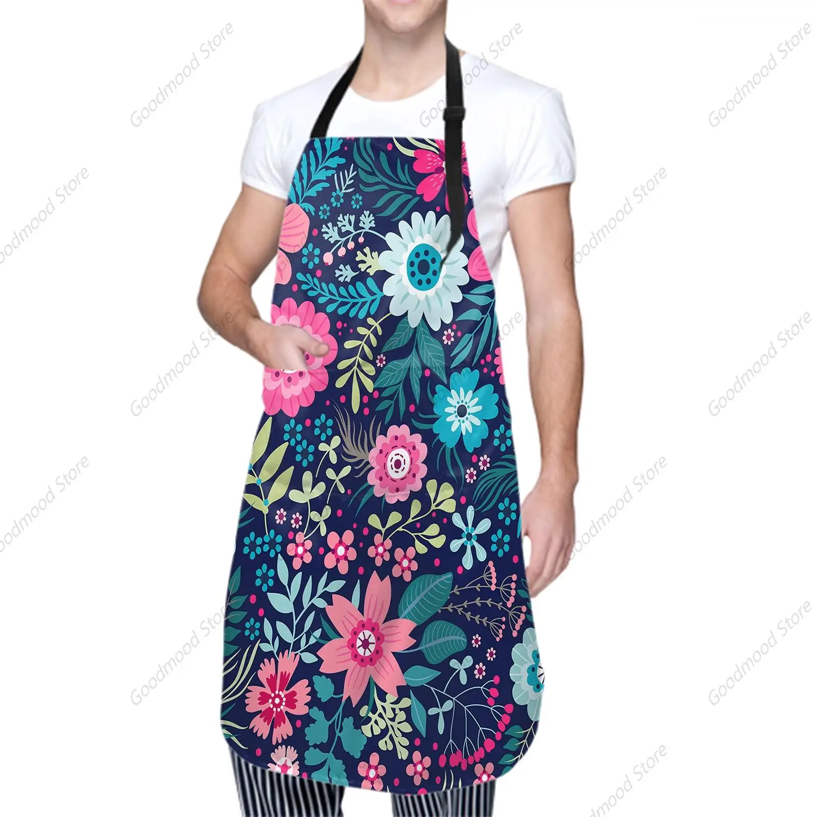 Colorful Backgrounds Flowers Apron Floral Pattern With Bright Flowers Plants Art Boho Polyester Smock 2 Pockets Vintage