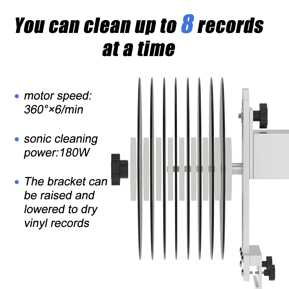 Vinyl Record Cleaner Machine Bracket Spin Washing 8 Records for 6L Ultrasonic Cleaner Bath Kit Vinyl Cleaner Arm Clamp Rack