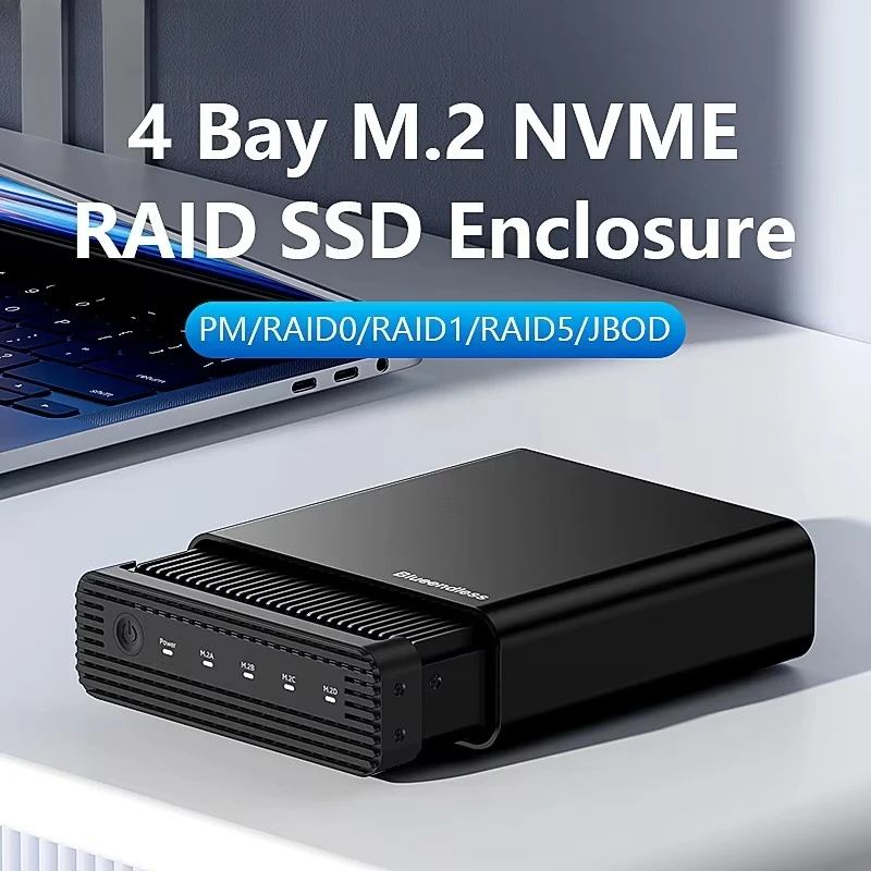 Aluminum M2 4-Bay USB4 External NVME SSD Enclosure M.2 NVME 4 Bay 40Gbps M.2 NVME RAID SSD Enclosure Case with Cooling Fan
