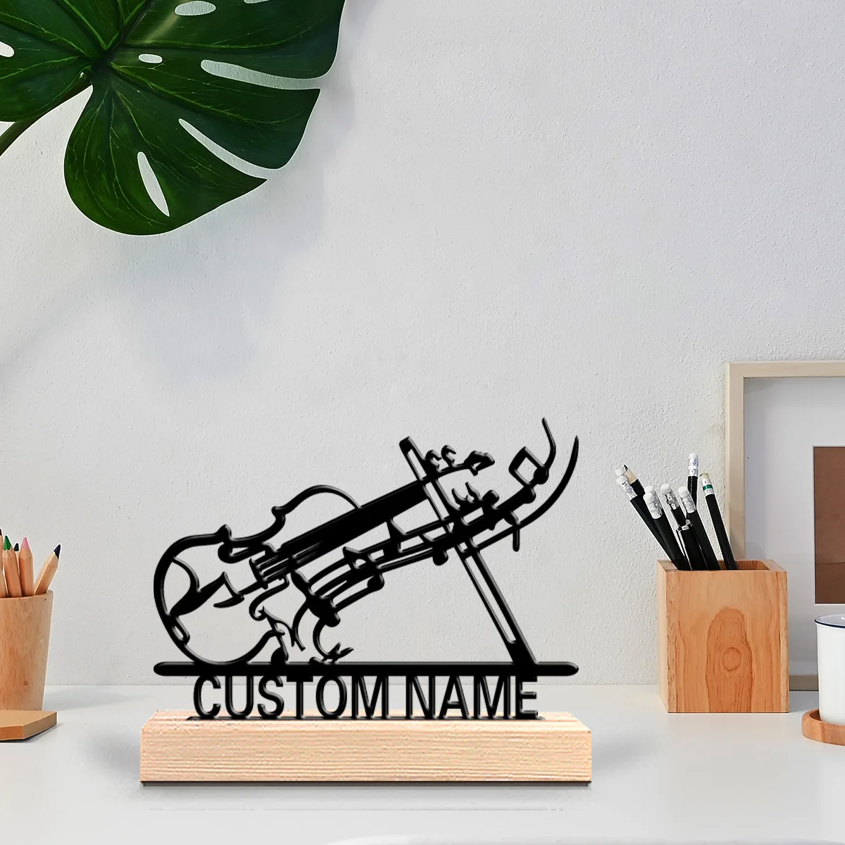 1pc Fashion Personalized Custom Violin Metal Statues Music Lover’s Gift with Wooden Base Perfect for Singers Podcasters Studio