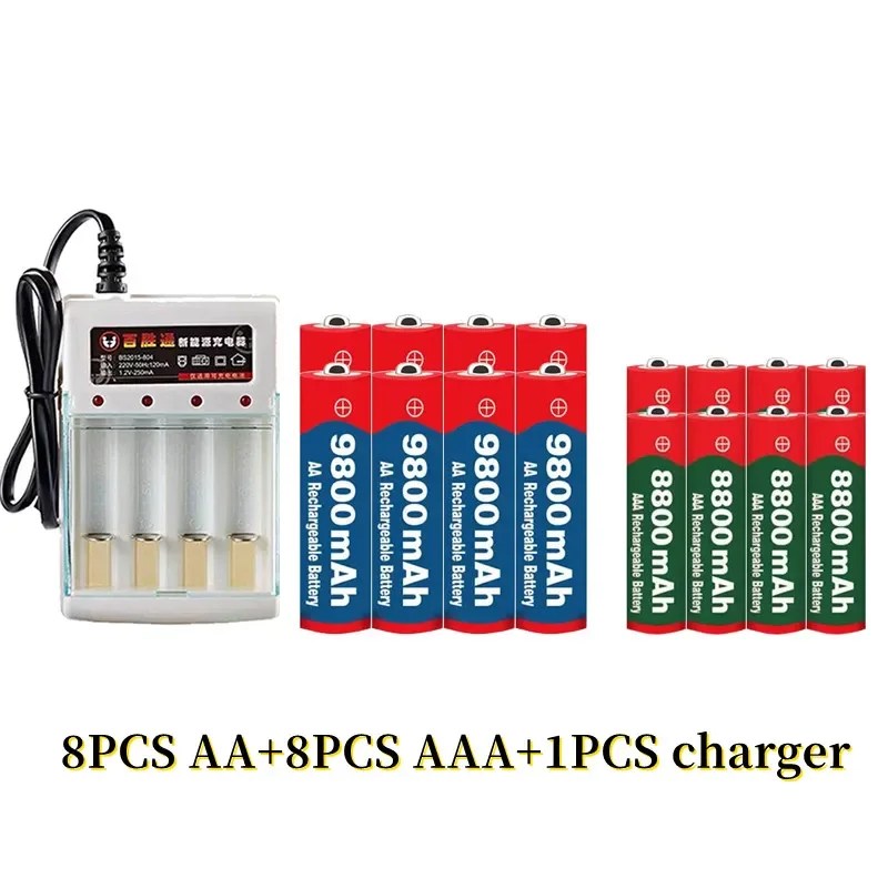 100% Original 1.5V AA9800mAh+AAA8800mAh,NiMH Rechargeable Battery, Used for Electronic Toys, Remote Controls, Razor+1.5V Charger