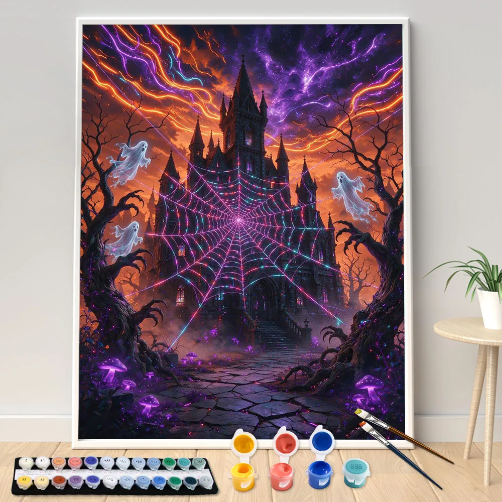 Digital Acrylic Painting Kit DIY Cobweb Phantom Art Canvas Hand Painted Home Decor Personalized Surprise Gift