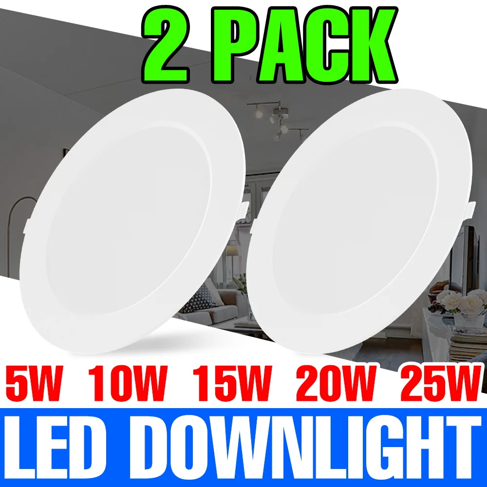 2 Packs LED Downlight Round Recessed Ceiling Lamp AC 220V Spotlight Indoor Panel Lights Cool White No Flicker 5W 10W 15W 20W 25W